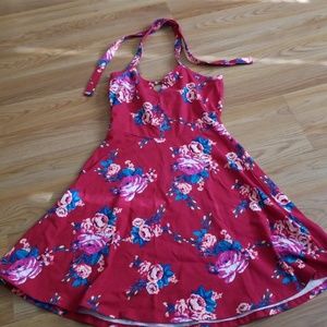 Dark red flowered halter dress